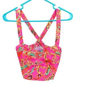 Aeropostale Womens Smocked Back Crop Top Medium Pink Paisley Floral Y2K